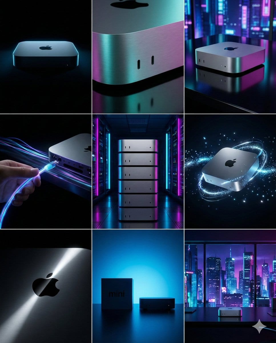 Cyberpunk Tech Visual Storyboard for Mac Mini Branding - Prompt IA