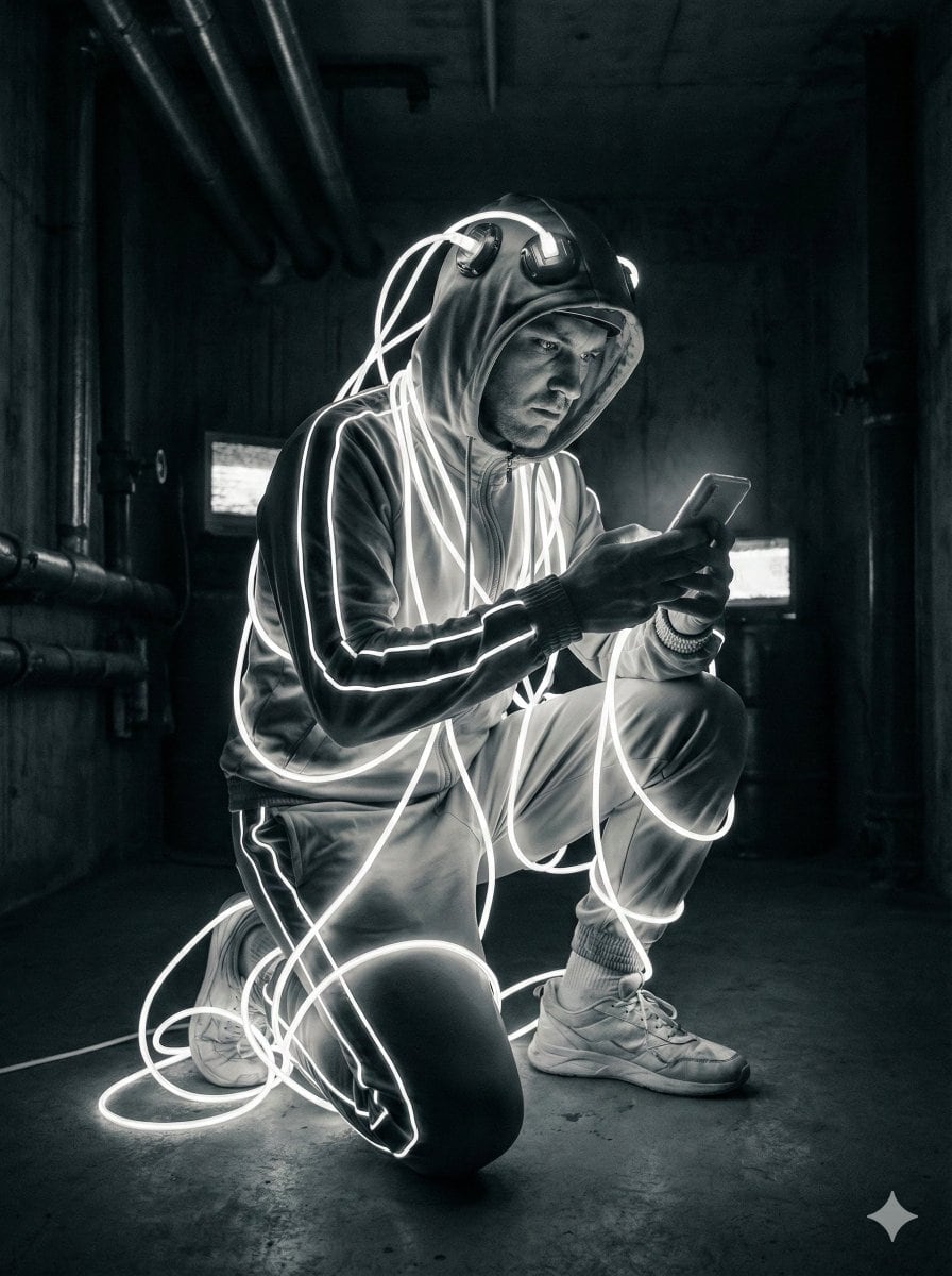 Cyberpunk Digital Dependence Portrait - Prompt IA