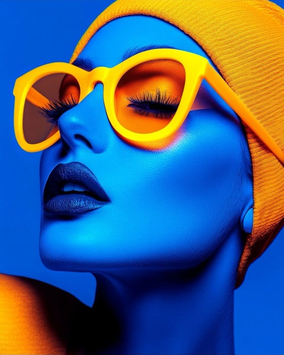 Cyberpunk Fashion Portrait with Electric Blue Skin - Prompt IA