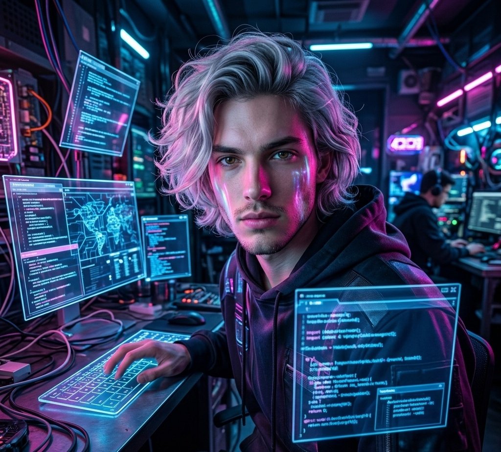 Preview image for Cyberpunk Neon Hacker prompt