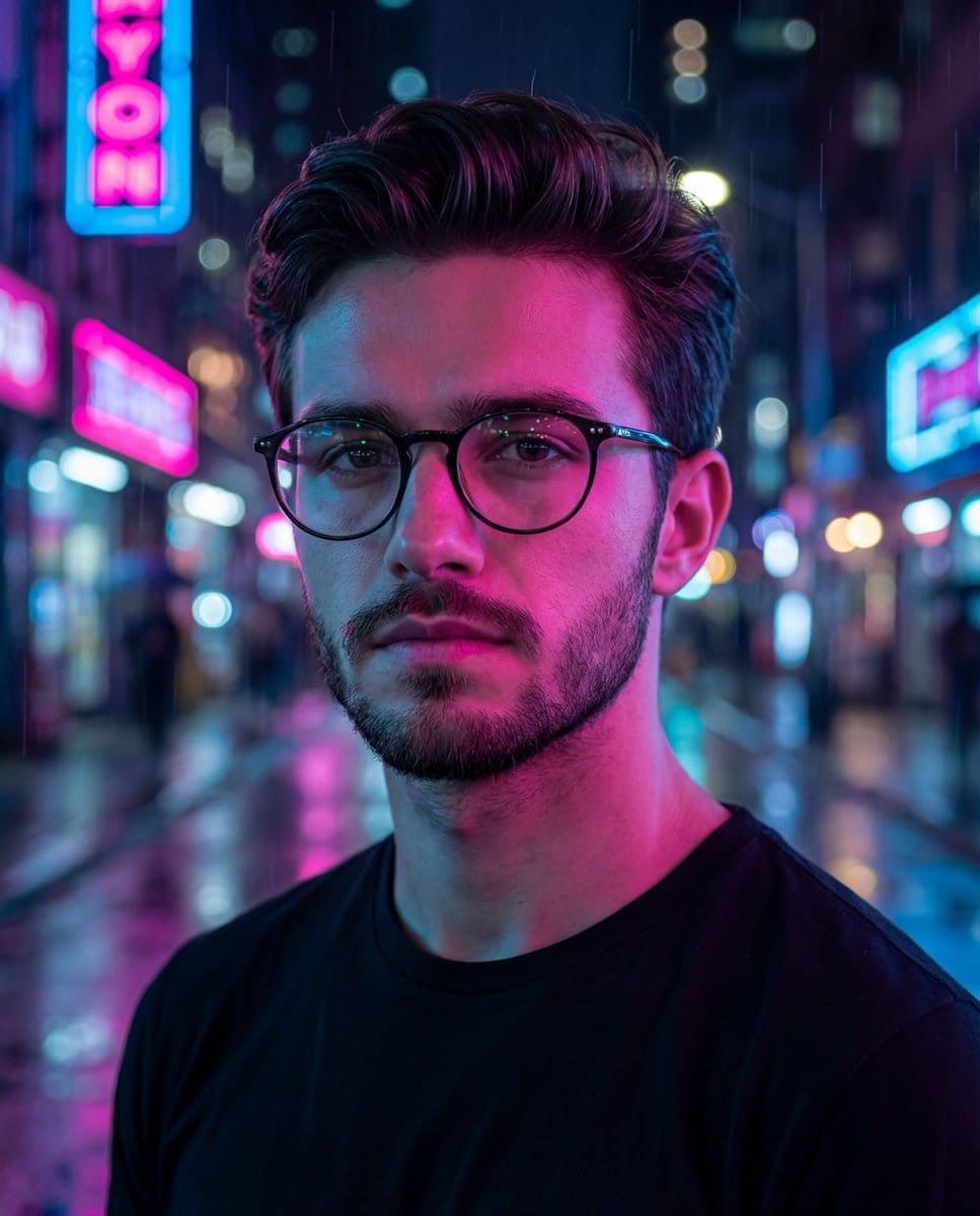 Cyberpunk Neon Night Street Portrait - AI提示詞