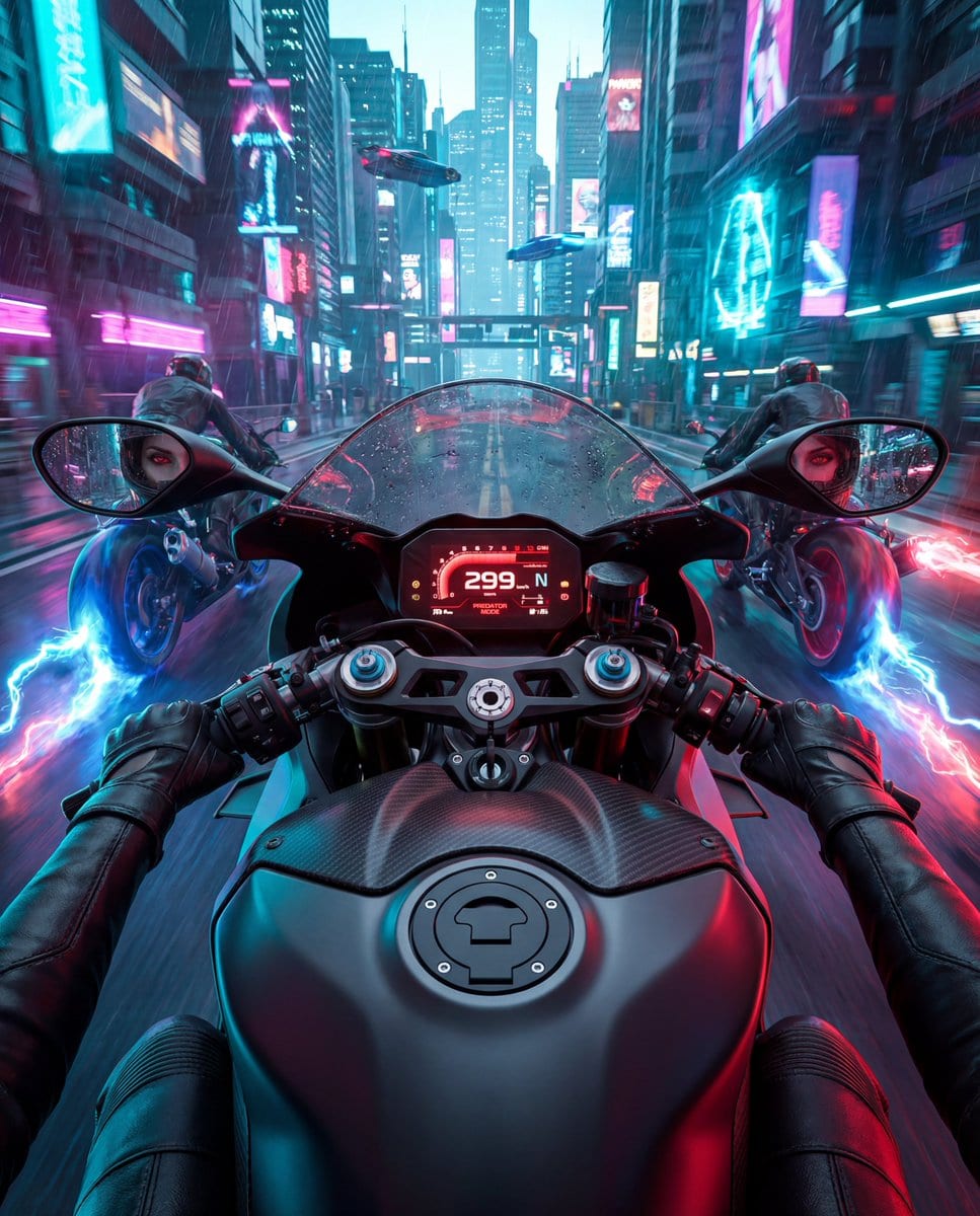 Cyberpunk POV Motorcycle Ride with Vampire Mafia Girl - Prompt IA