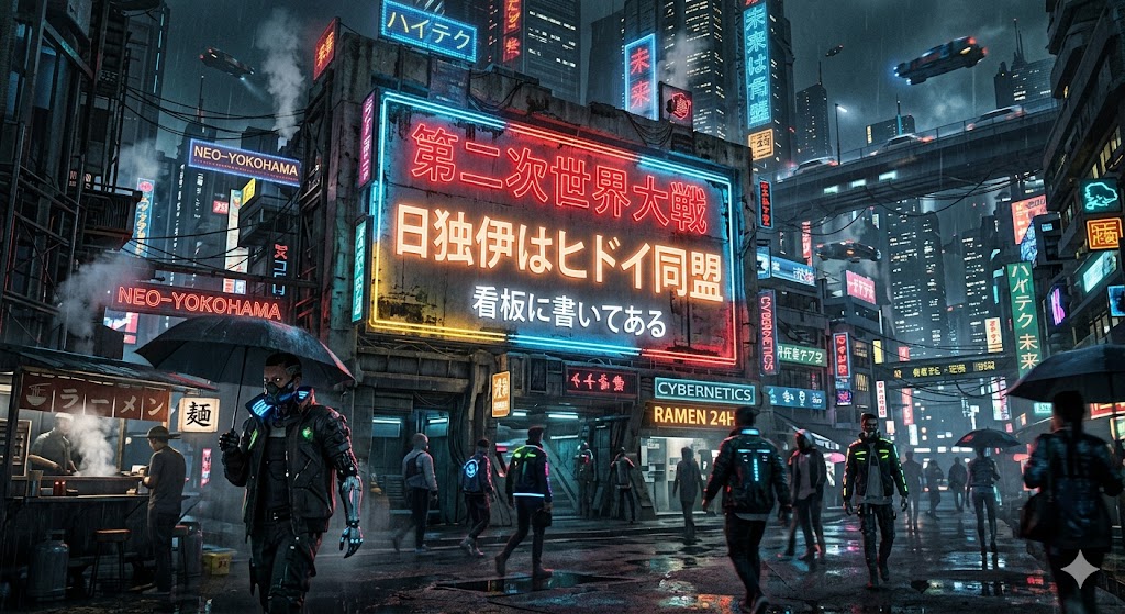 Preview image for Cyberpunk World War II Signboard prompt