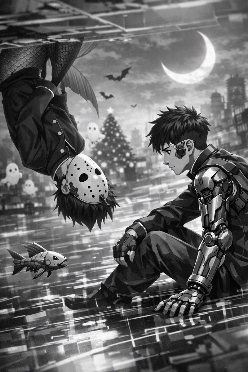 Cyborg and Mermaid Schoolboy Encounter Prompt - AI提示词