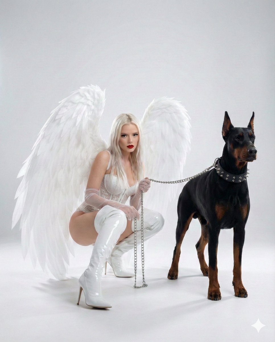 Preview image for Dark Glamour Fashion Editorial with Wings and Doberman prompt