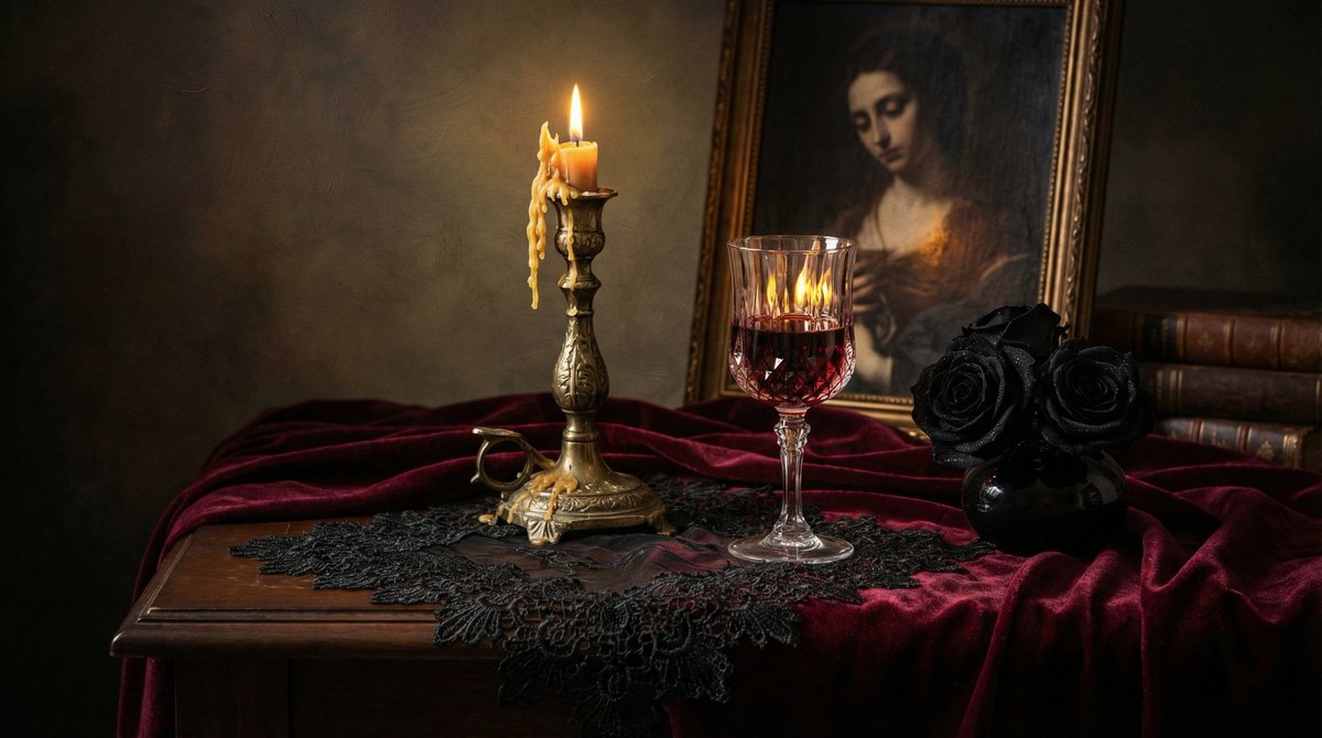 Preview image for Dark Romantic Tabletop Composition Prompt prompt