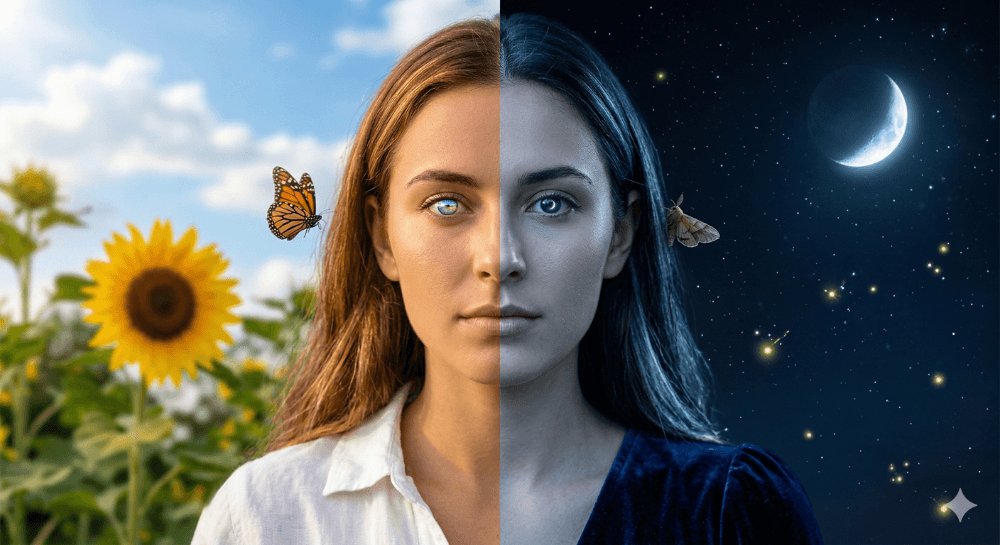 Preview image for Day and Night Split Portrait Prompt for Nano Banana Pro prompt