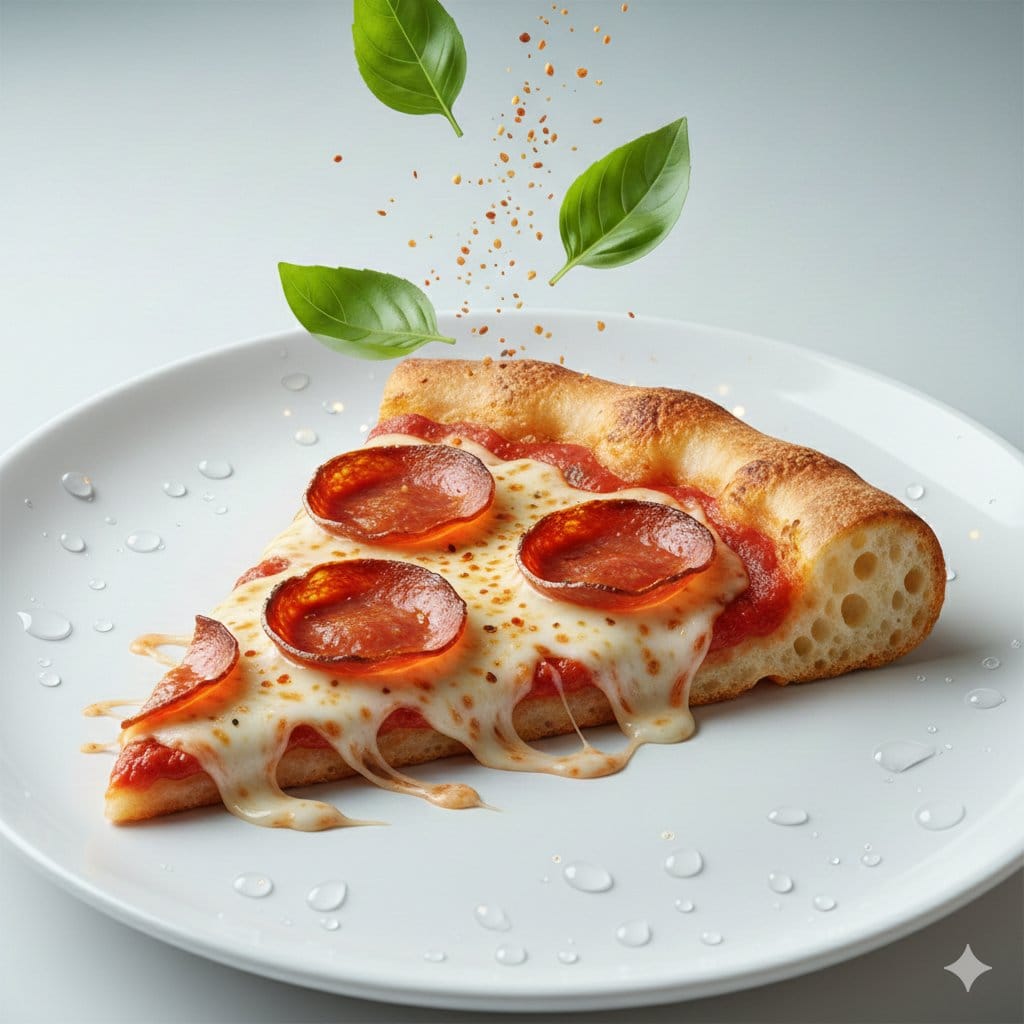 Deconstructed Floating Pizza Still Life Prompt - AI Generated Realistic Style Image Example
