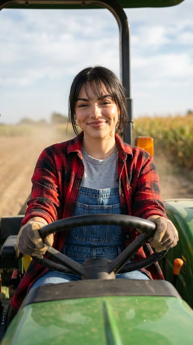 Preview image for Detailed Character Prompt: Young Woman Driving a Tractor prompt