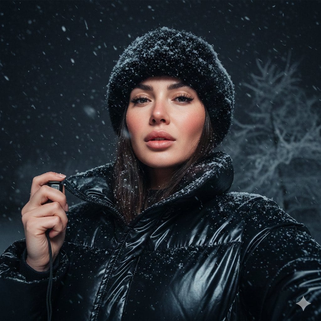 Detailed JSON Prompt for Cinematic Winter Selfie Portrait - AI Generated Character Style Image Example