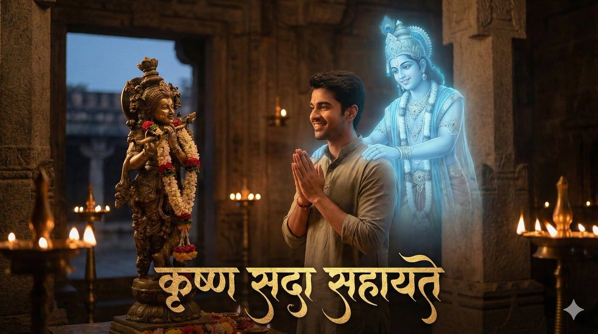 Devotee and Holographic Krishna Creation - AI提示词