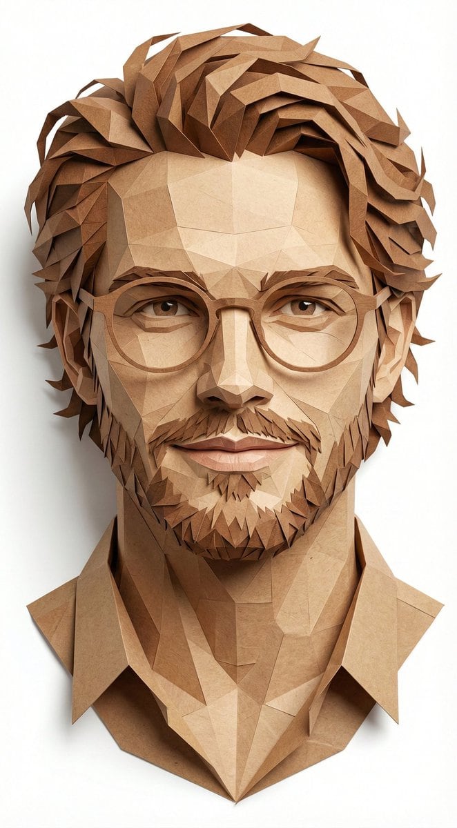 Digital Papercraft Portrait of a Young Man - AI Generated Character Style Image Example