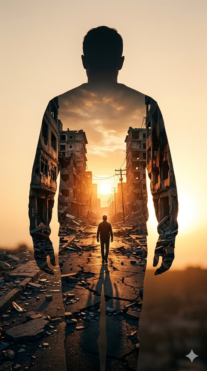 Double Exposure Somber City Silhouette - AI Art AI Generated Artwork