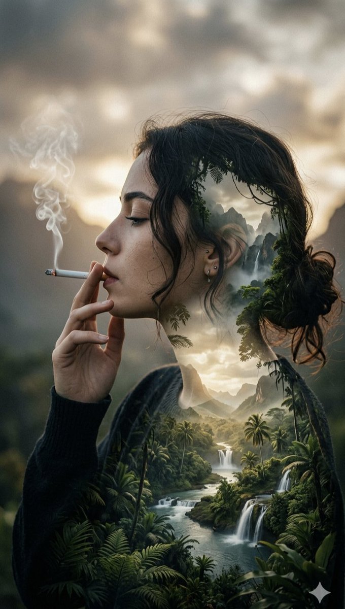 Preview image for Double Exposure Tropical Landscape Portrait prompt