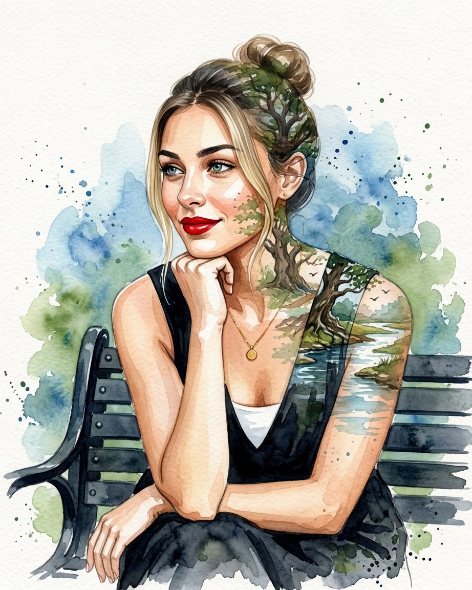 Preview image for Double Exposure Watercolor Portrait prompt