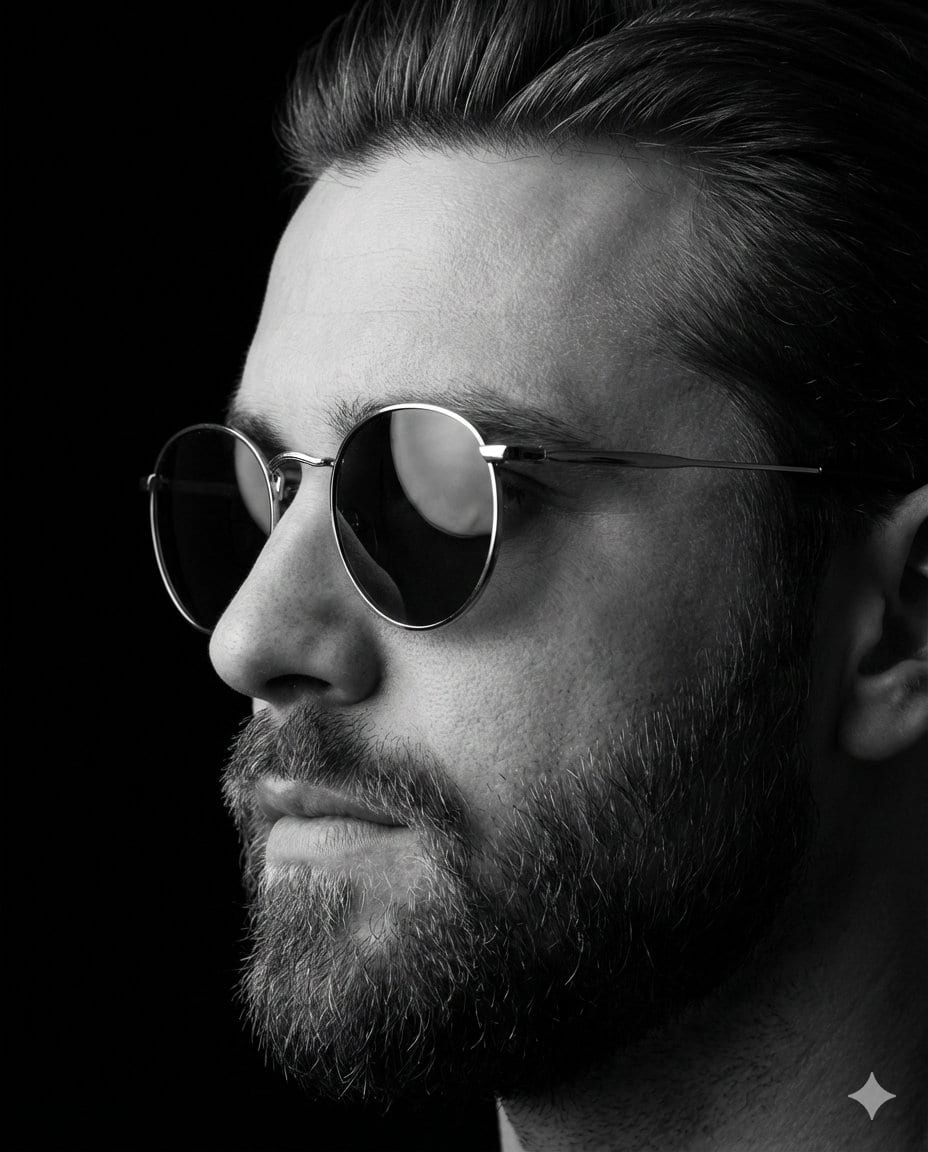 Dramatic Black-and-White Studio Portrait of a Stylish Man - AI 프롬프트