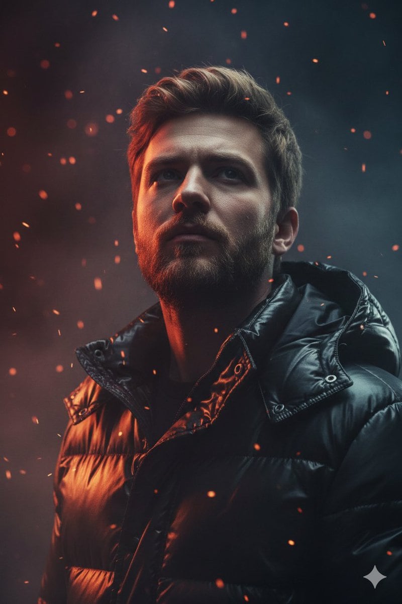 Dramatic Cinematic Portrait of a Rugged Young Man - AI 프롬프트