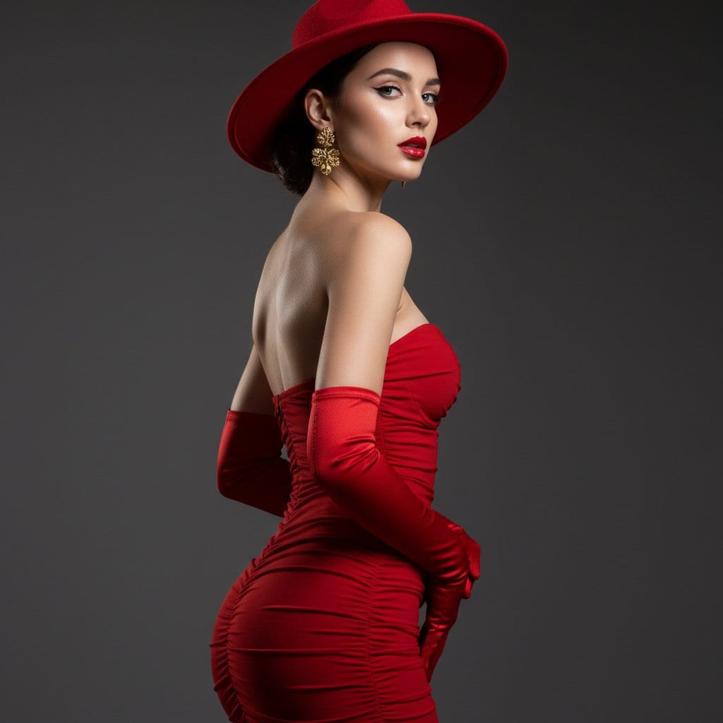 Dramatic Red Fashion Editorial Portrait - Промпт ИИ