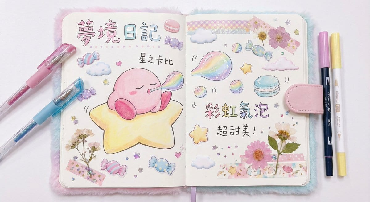 Dream diary with Kirby blowing bubbles - AI Generated AI Art Style Image Example