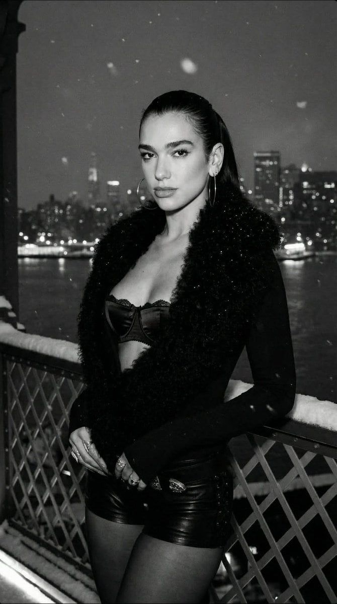 Dua Lipa Black and White Cinematic Editorial Prompt - AI Generated Character Style Image Example