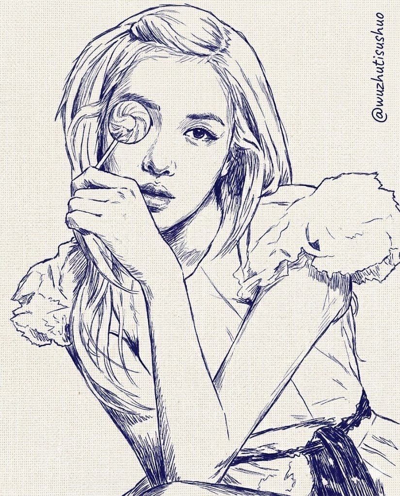 Dual-Style Artistic Sketch with Embroidery and Ballpoint Pen Textures - AI Generated Abstract Style Image Example