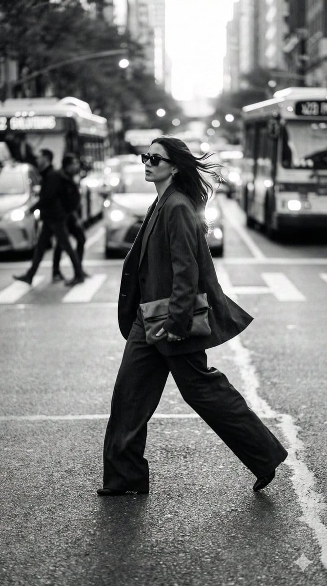 Dynamic Black and White Street Fashion Prompt - AI Generated Realistic Style Image Example
