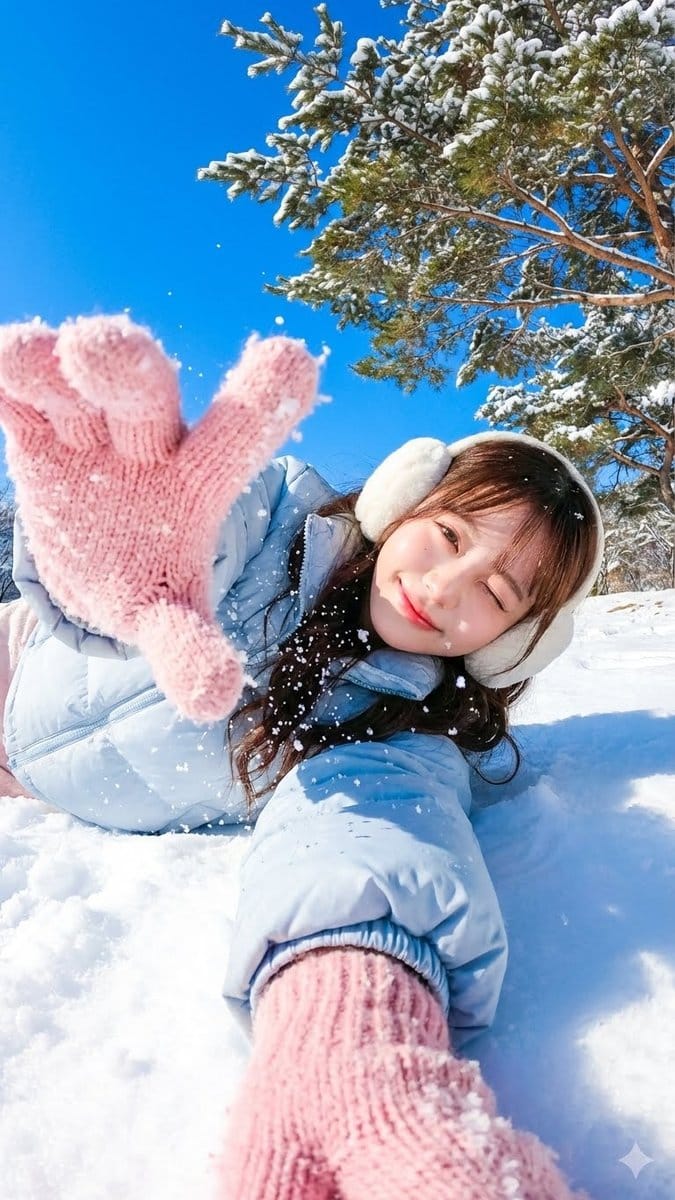 Dynamic First-Person Perspective Photo in Snow - AI Generated Character Style Image Example