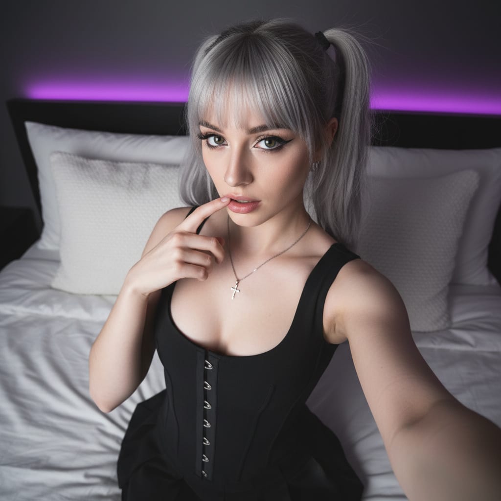 E-girl High-Angle Selfie with Flash - AI Generated AI Art Style Image Example