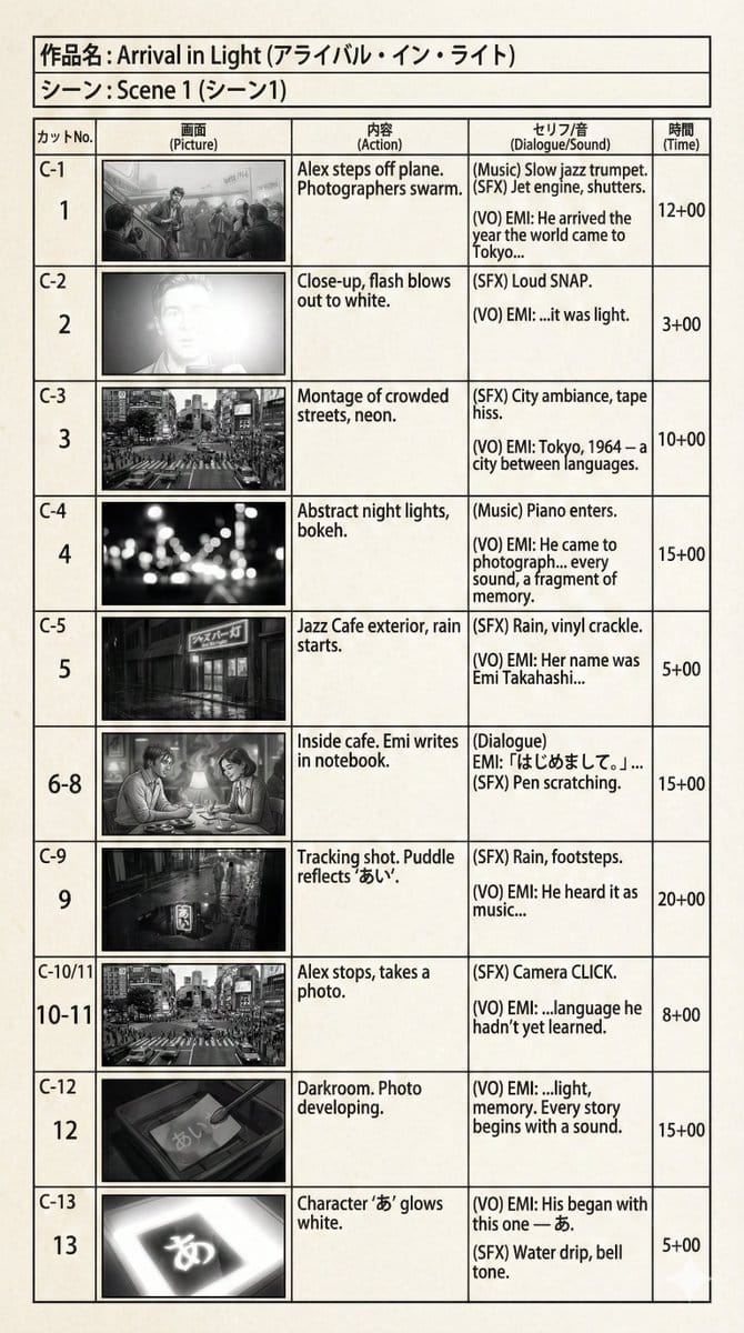 Preview image for E-Konte (Japanese Storyboard) Generation prompt