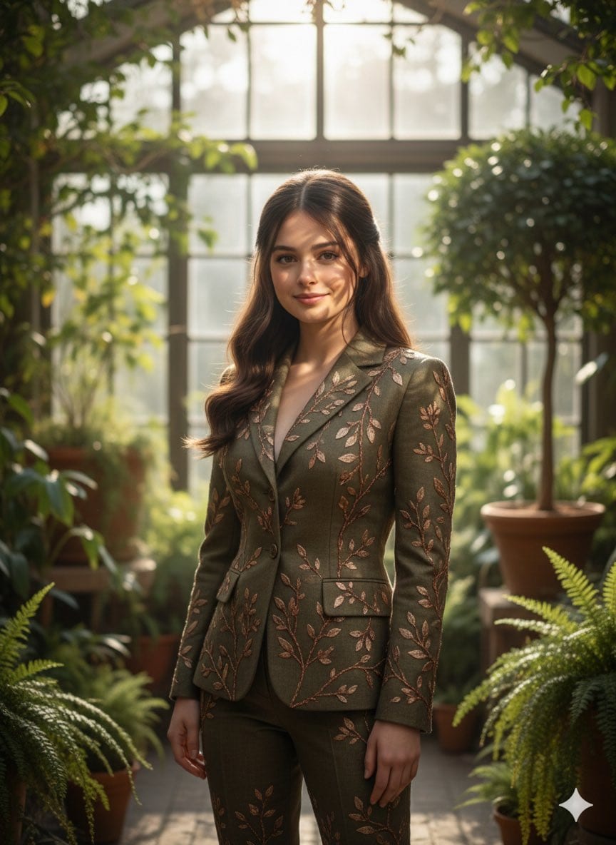 Editorial Fashion Portrait in Indoor Garden - AI Generated Character Style Image Example