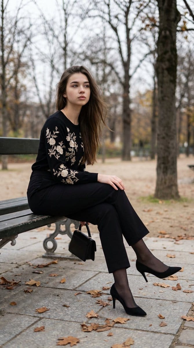 Editorial Parisian Elegance Park Scene Prompt