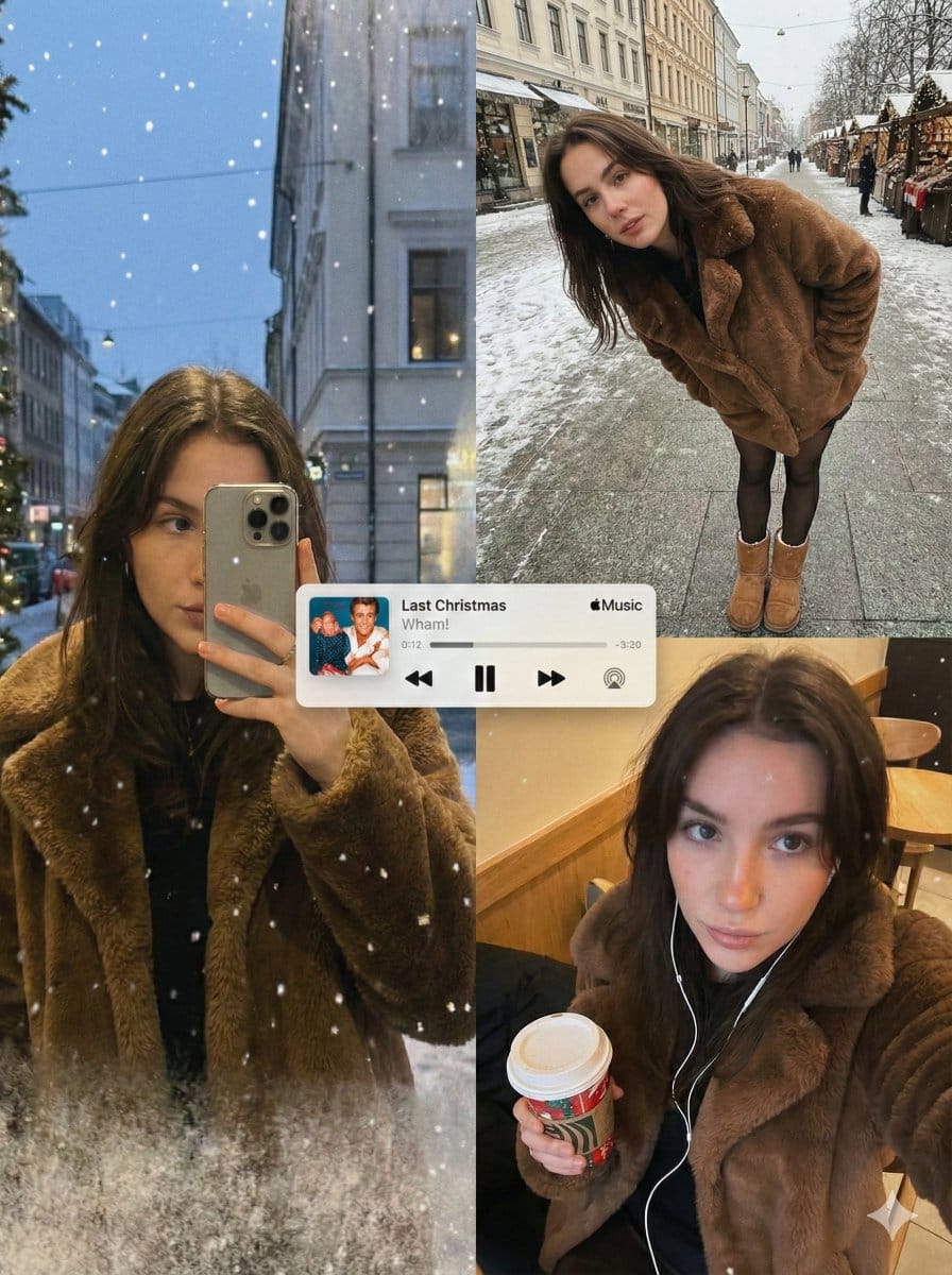 Editorial Winter Collage with Face Preservation - AI 프롬프트