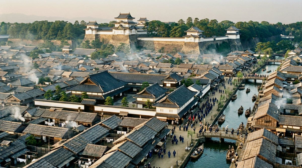Edo-period castle town scene - AI Generated AI Art Style Image Example