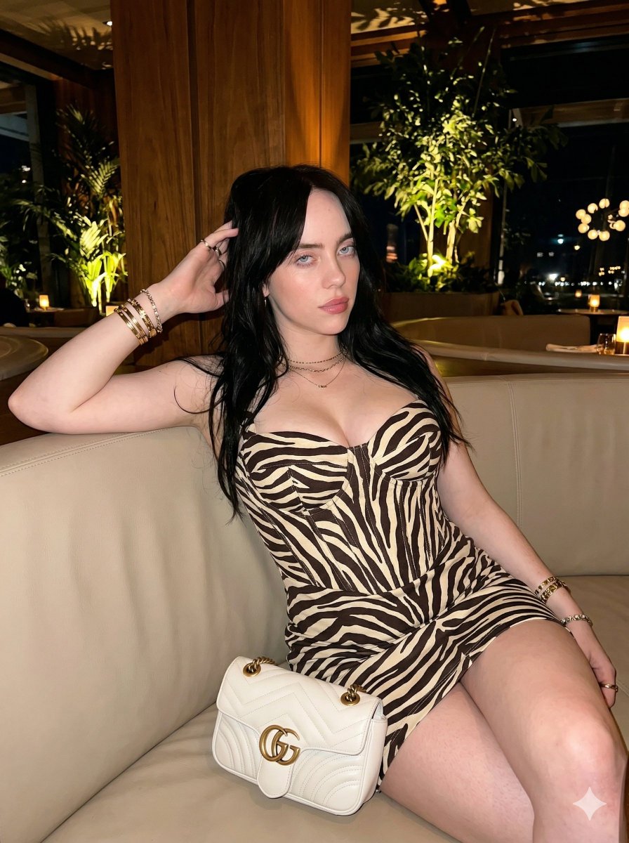 Preview image for Elegant Night Lounge Portrait with Zebra Print Dress prompt