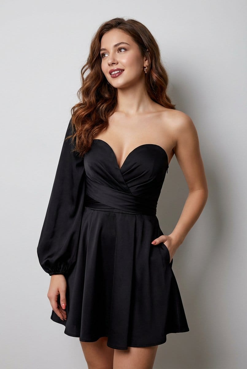 Elegant Strapless Black Dress Fashion Portrait (JSON) - AI Prompt