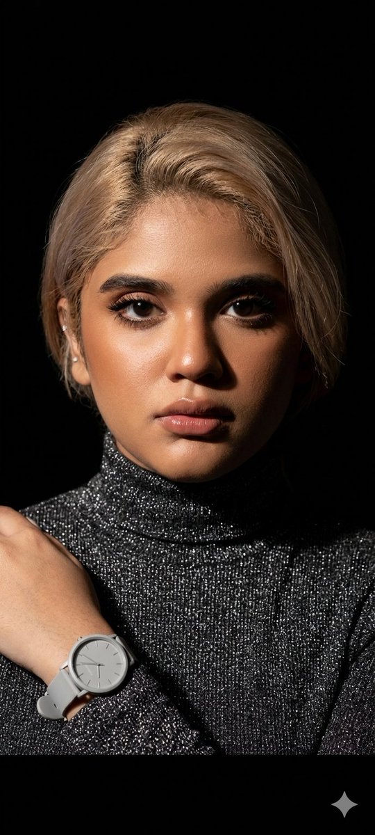 Preview image for Elegant Studio Portrait with Sparkling Top prompt