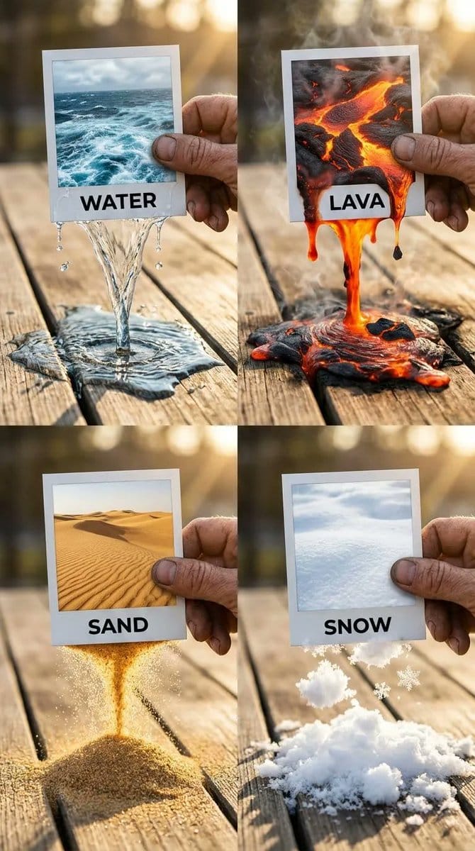 Elemental Physics Spill Collage Prompt - نص توجيهي للذكاء الاصطناعي
