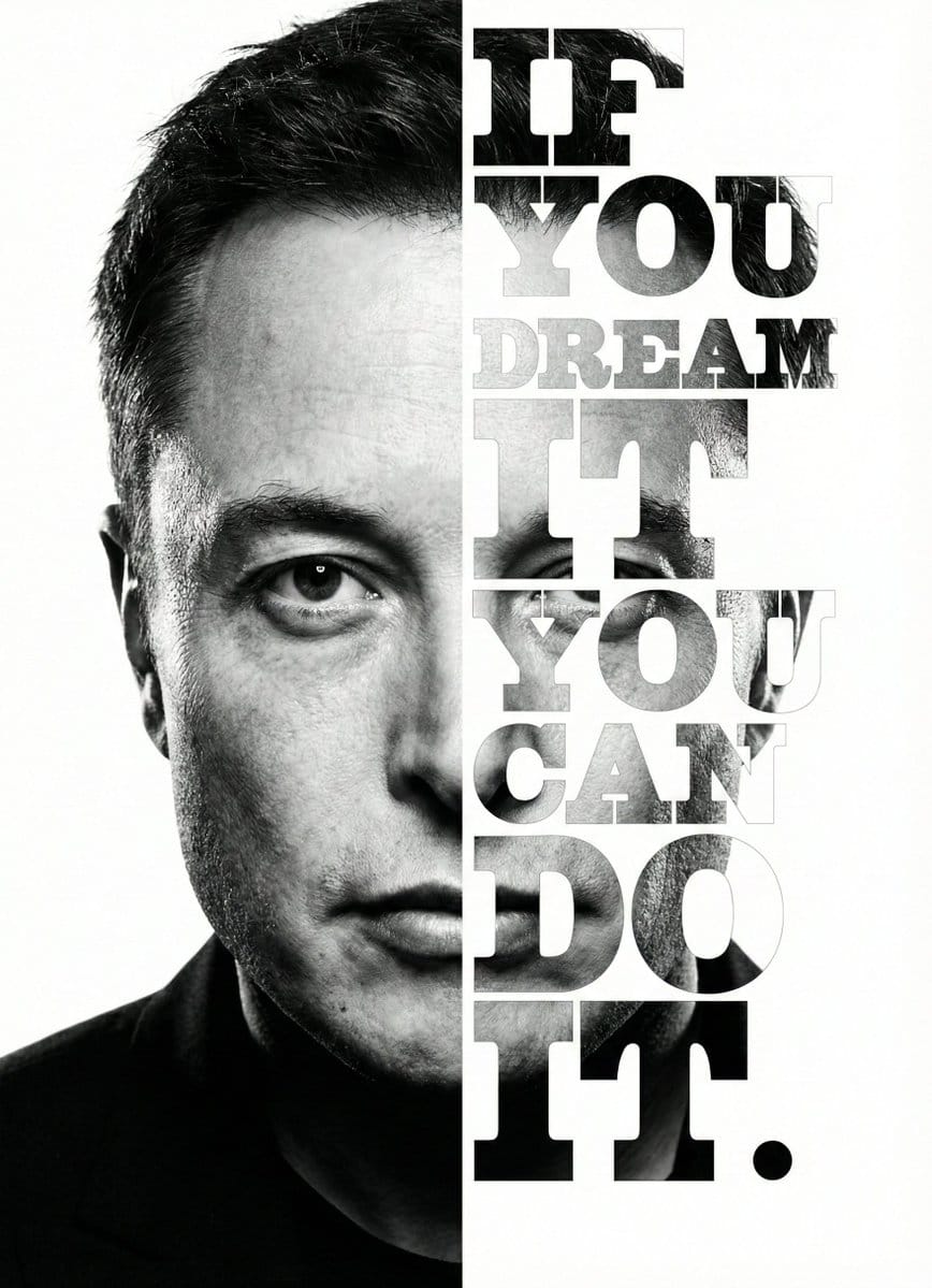 Elon Musk Typographic Split Portrait - Prompt de IA