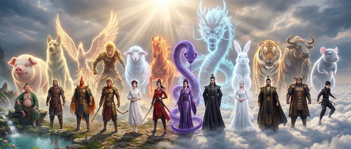 Epic Chinese Fantasy Zodiac Deities Prompt (12 Characters) - AI提示詞