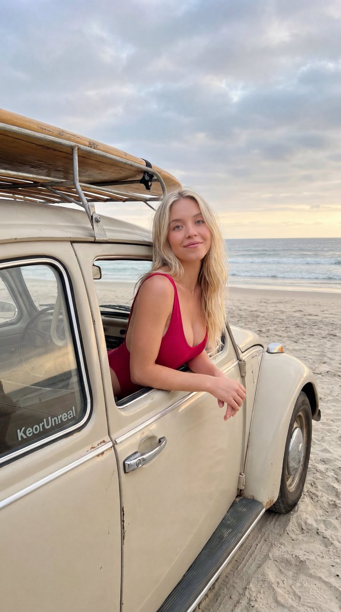 Preview image for Ethereal Coastal Vintage Car Portrait prompt