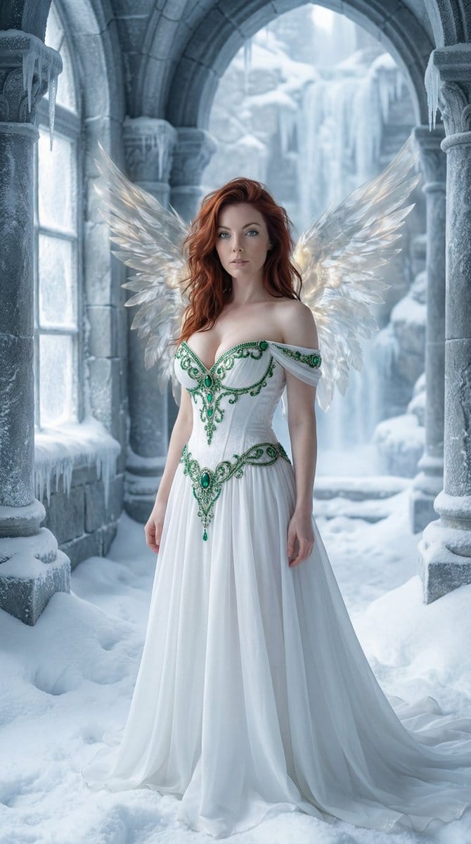 Ethereal Gothic Angel in Frozen Cloister - AI提示词