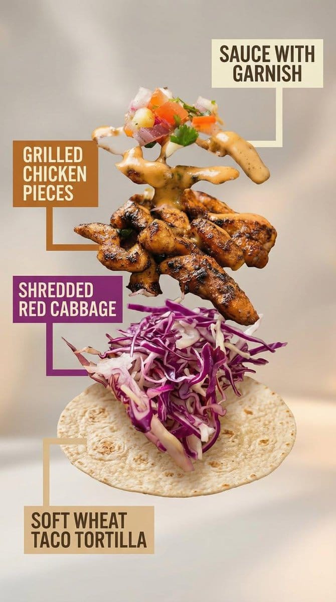 Exploded View Taco Visualization and Commercial Food Photography Prompt - AI提示词