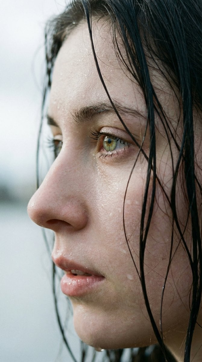 Extreme Wet Close-Up Portrait with Realistic Water Droplets - KI-Prompt