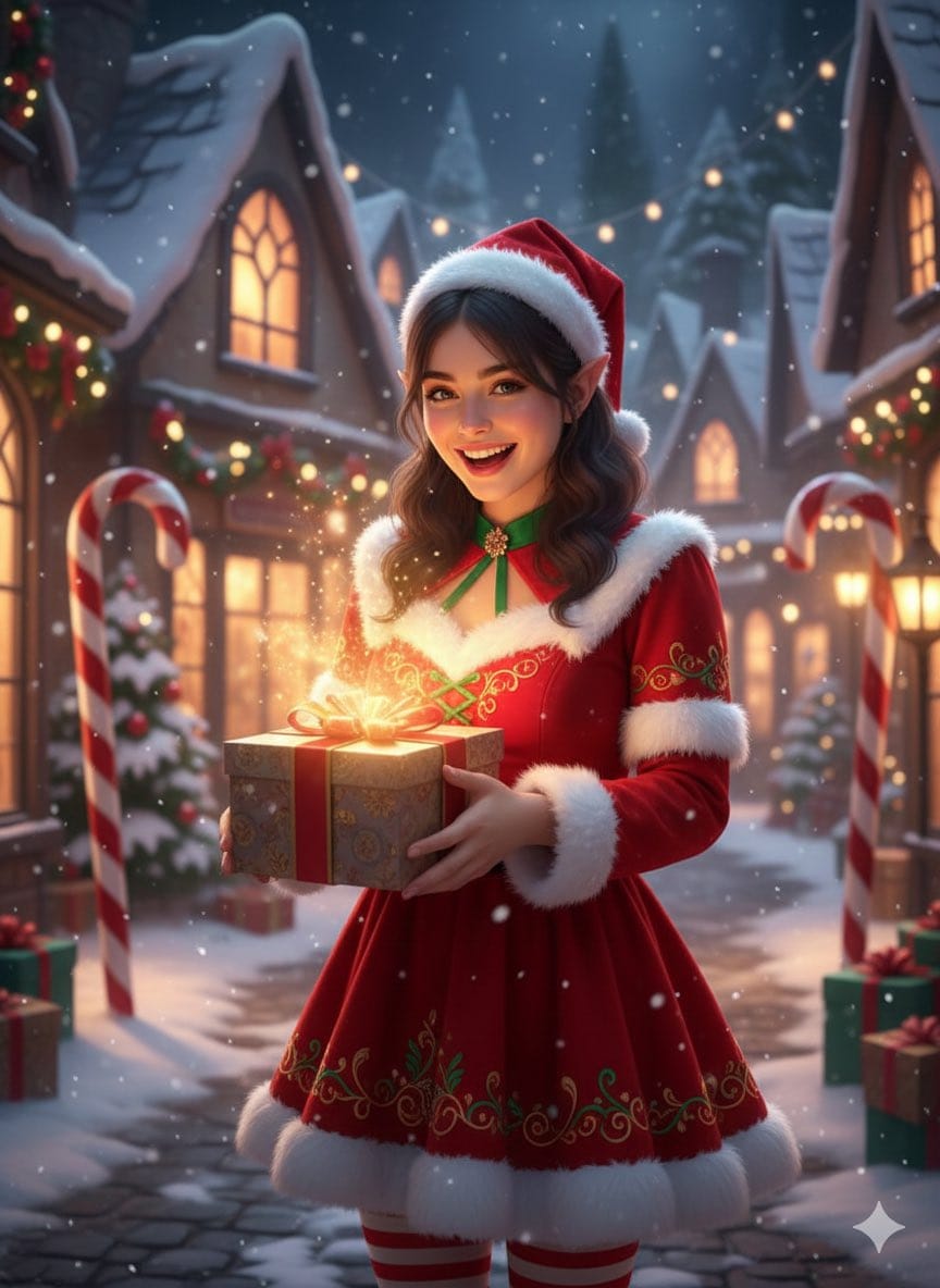 Fantasy Christmas Portrait with Magical Glow - AI提示词
