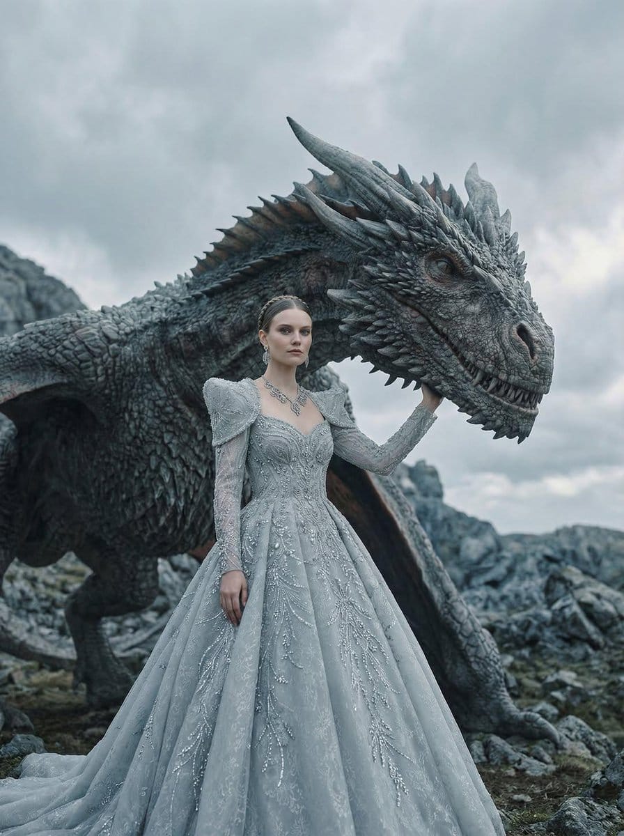 Fantasy Couture Dragon Editorial Portrait - AI 프롬프트
