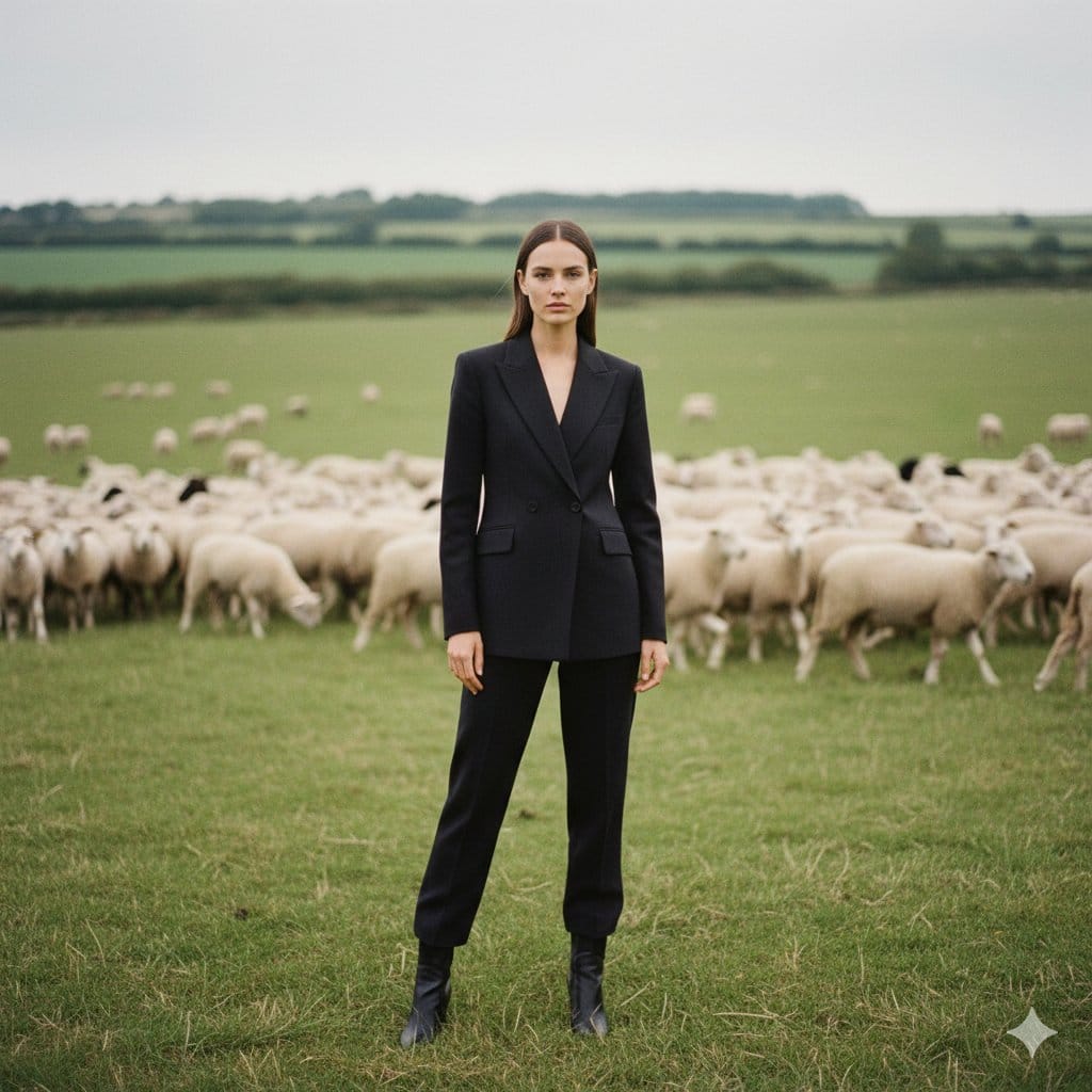 Fashion-Meets-Documentary Portrait in a Pastoral Setting (Duplicate) - AI Generated Character Style Image Example