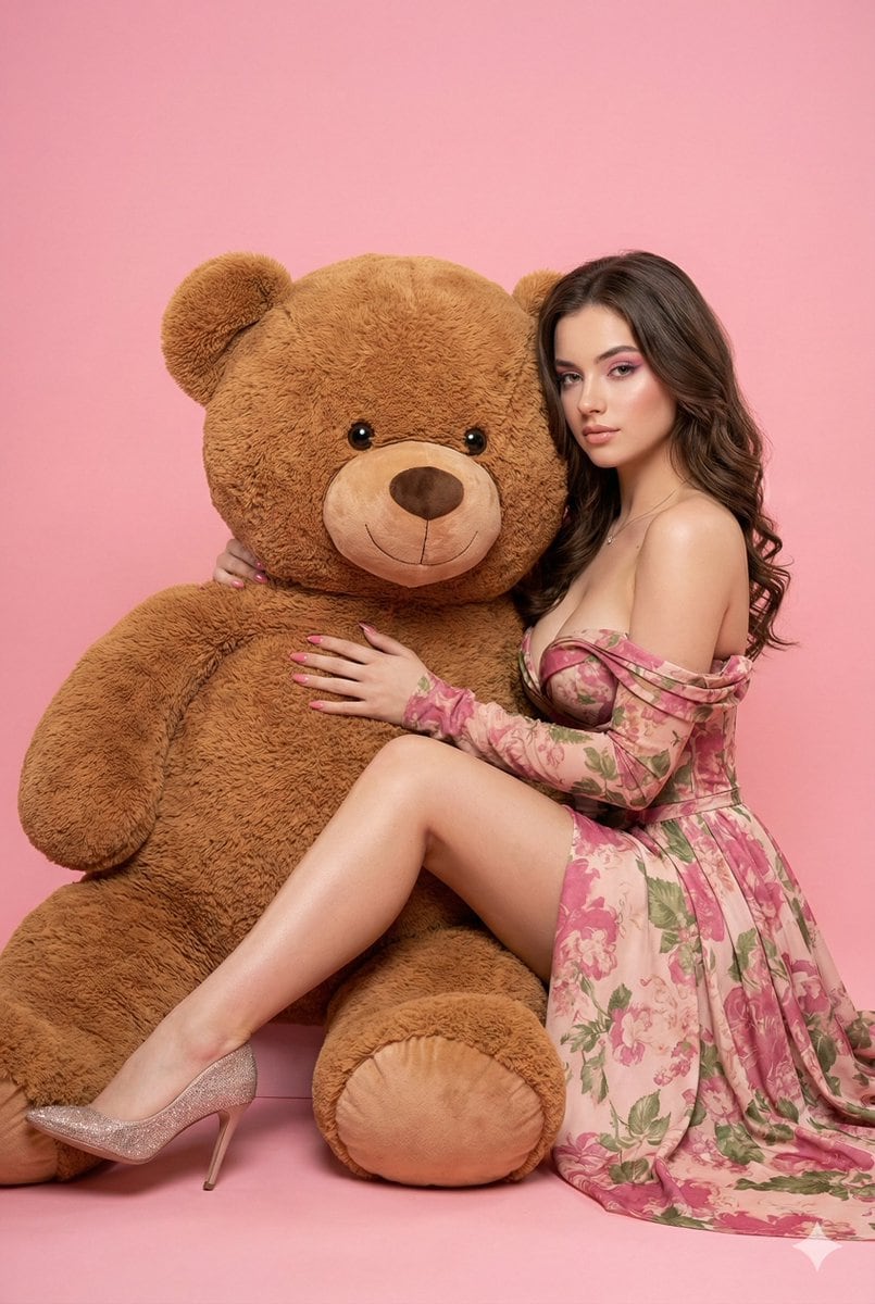 Fashion Editorial with Giant Teddy Bear Prompt - KI-Prompt