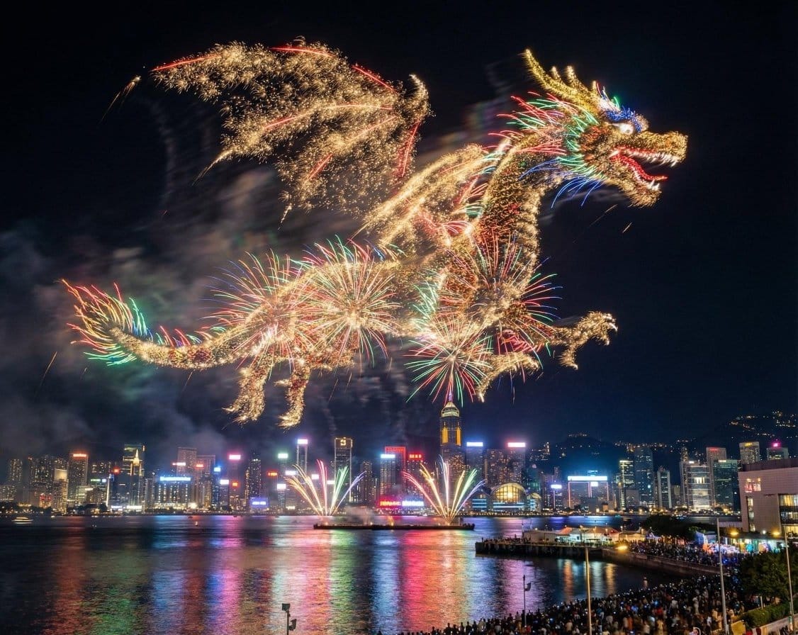Fireworks Forming a Subject Silhouette - AIプロンプト