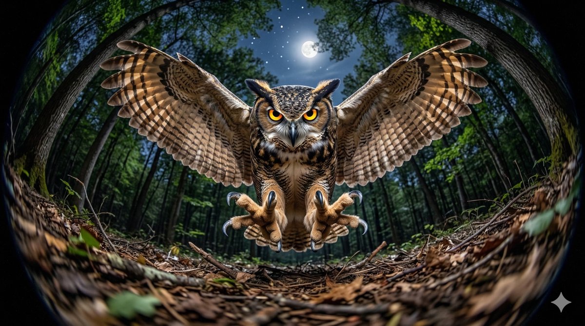 Preview image for Fisheye Perspective of a Mouse and Owl prompt