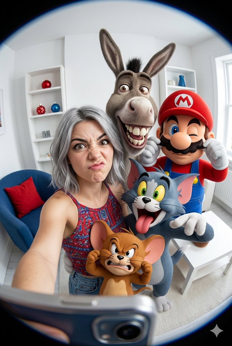 Preview image for Fisheye Selfie with Animation Characters prompt